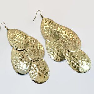 Vintage Earrings Statement Gold Tone: 1980s 80s Huge Long Pierced Boho Retro